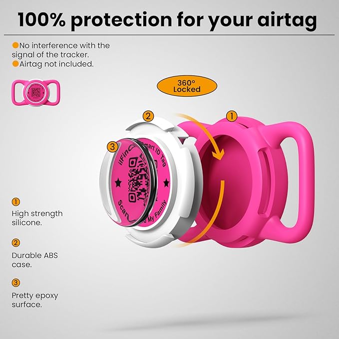 2 Pack Waterproof AirTag Dog Collar Holder for Apple Tracker QR Code Case Rose Red&Blue