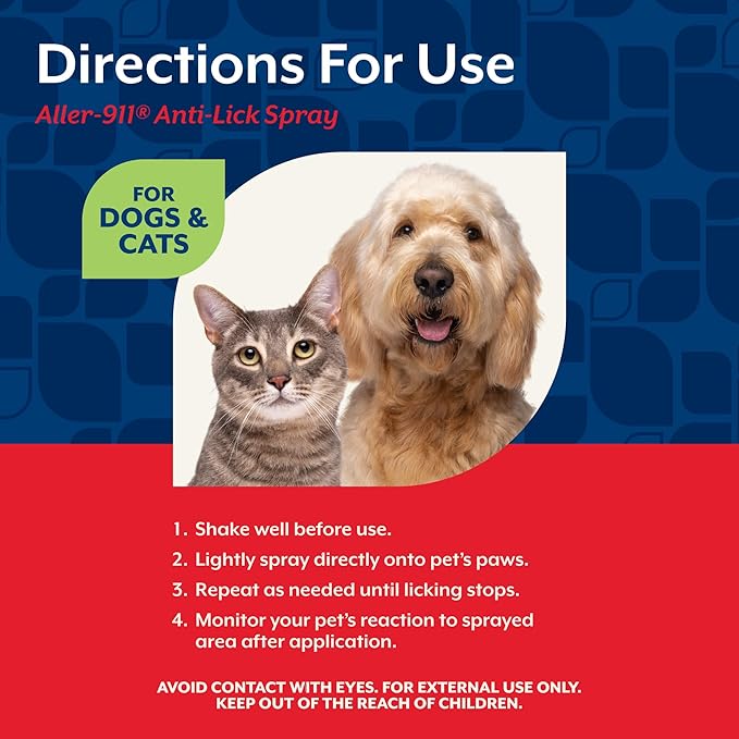 NaturVet Aller-911 Anti-Lick Paw Spray for Dogs & Cats – Includes Aloe Vera – Helps Sooth Itchy Paws, Offers Dog & Cat Allergy Support – Helps Discourage Pet Licking – 8 Oz. Spray