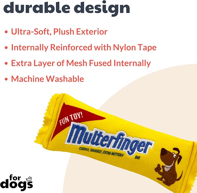 Huxley & Kent Funny Dog Toy w/Squeaker – Power Plush Squeaky Dog Toys for Small, Medium & Large Dogs – Soft Stuffed Animal for Indoor Play & Fetch - Mutterfinger, Large