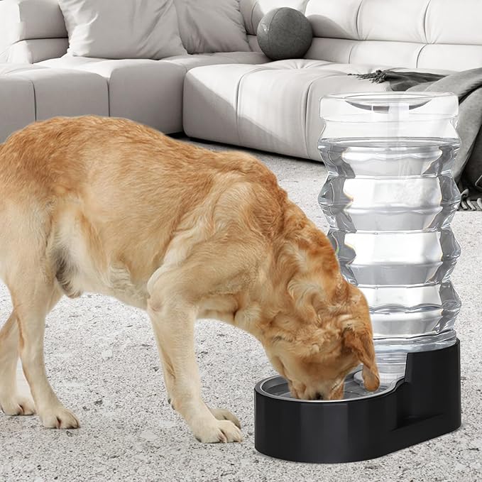 RIZZARI Large Dog Water Dispenser: Stainless Steel Pet Water Bowl - 9L Black Stainless Steel Automatic Pet Gravity Feeder with Filter Indoor/Outdoor