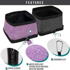 PetAmi Collapsible Dog Bowls 2 Pack, Food and Water Bowls Travel Set, Portable Pet Dish No Spill, Foldable Lightweight BPA Free Leakproof Bowls, Camping Hiking Walking Outdoor Gear Accessories, Purple