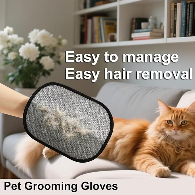 2- Pack Magic Brush Pet Hair Removal Gloves– Upgraded 5 Finger Reusable Electrostatic Grooming Tool for Dogs & Cats, Remove Dog/Cat Hair from Clothing, Furniture, Car Seats, Bedding.