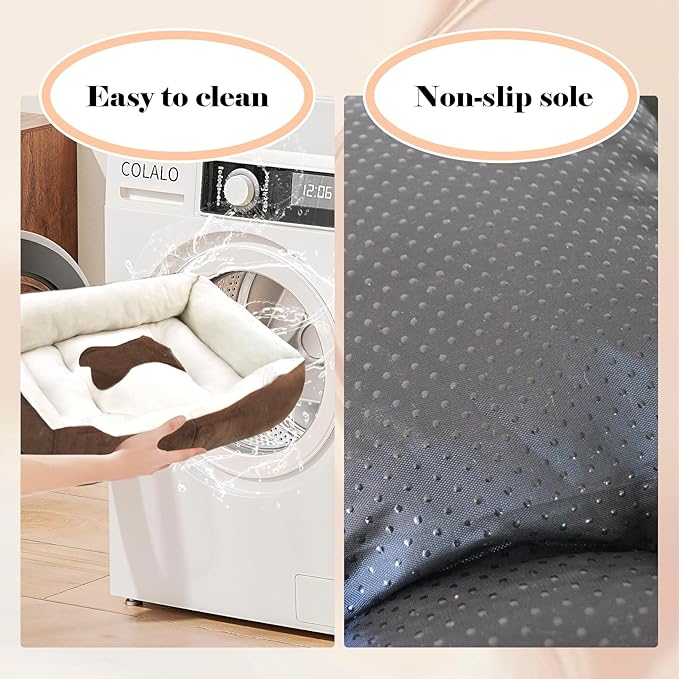 Dog Beds for Small Dogs,Rectangle Cat Beds for Indoor Cats,20"x15"x6" Washable Pet Bed with Side and Anti-Slip Bottom for Medium Dog,Kitten(Beige)