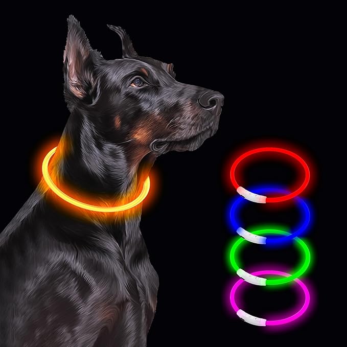 Light Up Led Dog Collar Rechargeable Waterproof, Glow in Dark Dog Collar, TPU Cuttable Lighted Dog Collars for Night Walking Charging USB, Safety for Small Medium Large Dogs Orange