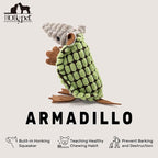 Hollypet Plush Dog Squeaky Toy Stuffed Armadillo Animal Pet Puppy Chew Toys with Clean Teeth for Small Medium Large All Breed Sizes Dogs, Green, 6 in