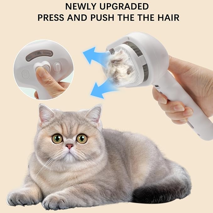 Cat Steam Brush for Shedding– 4-in-1 De-Shedding, Steam Spray, and Self-Cleaning Grooming Tool – Ideal for Long and Short-Haired Pets– Includes 2 Bottles of 120 mL Waterless Shampoo(White)