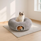 Cat Tunnel Bed for Indoor Cats, Peekaboo Cat Cave Bed,Soft Cat Donut Tunnel for Kitten Large Cats, Grey