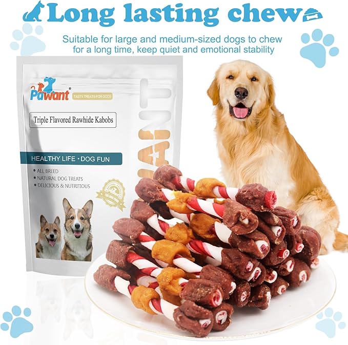 Dog Treats Training Snacks Triple Flavored Rawhide Dog Kabobs 1lb/454g