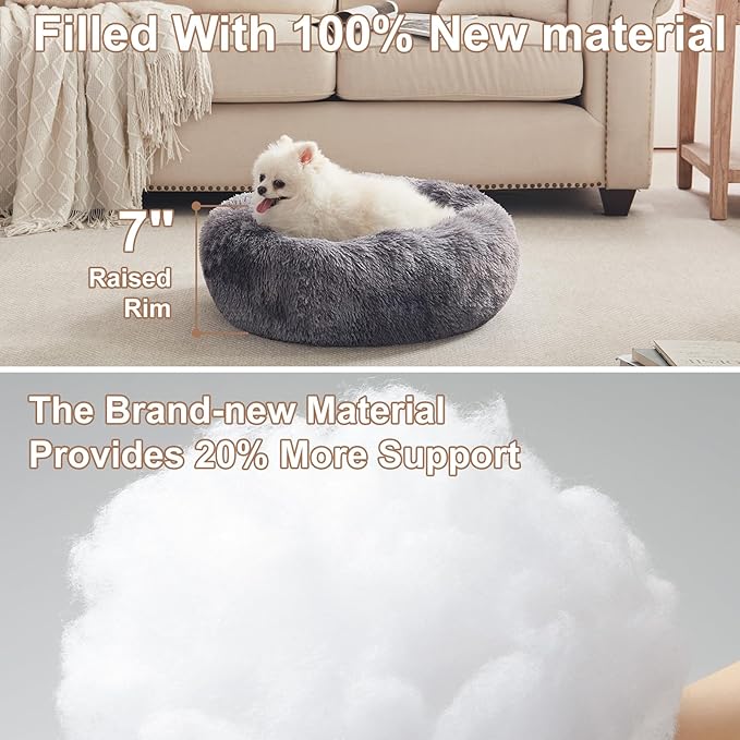 23 inches Donut Dog Bed for Small Dogs - Calming Washable Round Puppy Bed with Removable Cover, Fluffy Plush Pet Bed for Cats & Dogs, Fits up to 25 lbs Pets (Tie-dye Grey,Small)