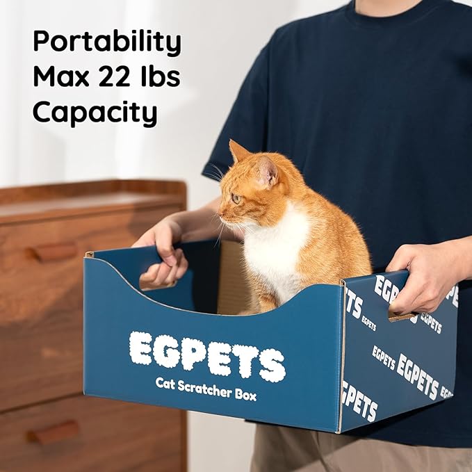 Cardboard Cat Scratcher Box with Extra-Large Double-Sided Sturdy Cat Scratching Board and Refillable Cat Scratch Pad, Hide, Scratch and Sleep, Easy to Clean and Assemble- EGPETS Cat Scratch Box Blue