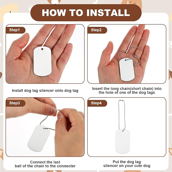 100 Pcs Personalized Dog Tags Set Including 50 Pcs Aluminum Blank Dog Tags for Engraving 50 Ball Steel Chain Rectangle Metal Blank Stamping Label for DIY Craft(Silver)