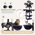 Globlazer Big Cat Tower for Indoor Cats, 80inch Cat Tower for Multiple Adult Cats XXL Cat Tree with Scratching Post, Hammock, 3 Perches, 2 Condos, 2 Hanging Basket, F80, Dark Grey