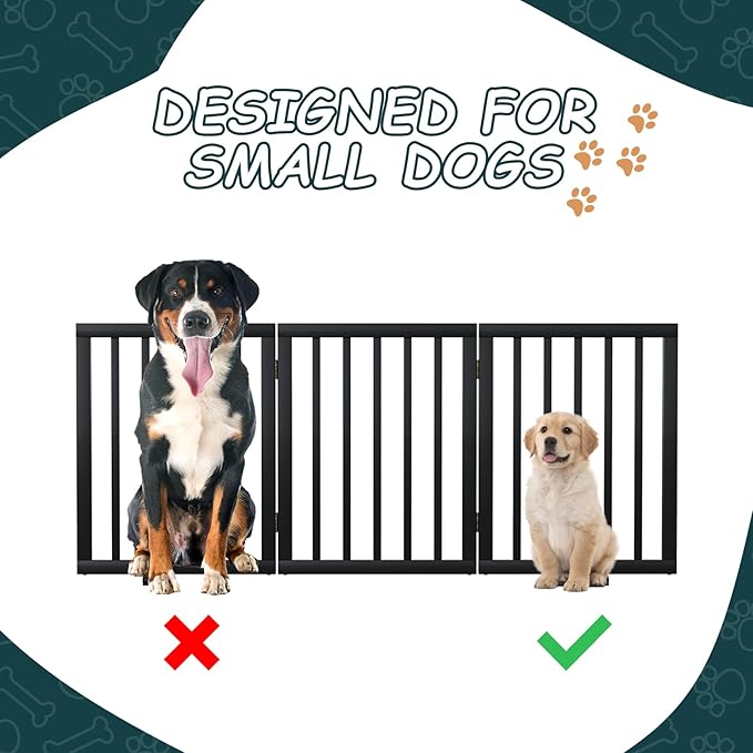 Semiocthome Bamboo Freestanding Dog Gates for Doorways,3-Panel Indoor Puppy Gates for the House with 2 Metal Stands,24"H Folding Pet Gate for Stairs Expands Up to 55"W Fully Assembled Stair Gate Black