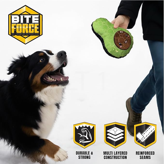 Bite Force - Durable & Strong Dog Toy Avocado Squeaker, Kevlar-Reinforced for Aggressive Chewers for Small Medium Large Dogs - Green.