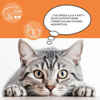 animaux - Omega Complete for Cats Fish Oil Tablets, Omega 3,6 & 9 Fatty acids to Support Metabolism, Bone Structure, Barf Supplement, Salmon Oil for Skin & Coat, 120 chewable Tablets, 120 Days Supply