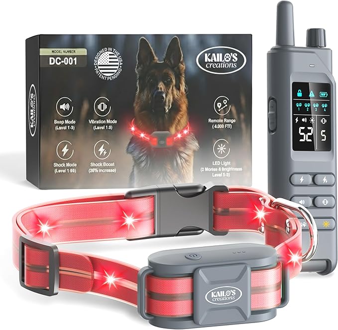 2-in-1 Dog Shock Collar with Remote & 360° LED Safety Lights – 4200FT Range Dog Training Collar, IPX7 Waterproof, 4 Training Modes, Rechargeable E-Collar for Small Medium & Large Dogs (10-120lbs)