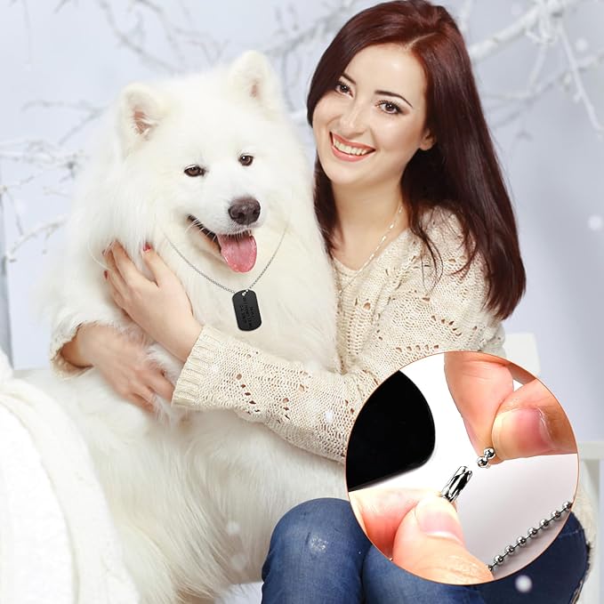 100Pcs Military Dog Tags Set, 50 Pcs Aluminum Blank Dog Tag and 50 Pcs Iron Necklace Chain, Dog Tags Personalized for Pets, Suitable for Laser Engraving