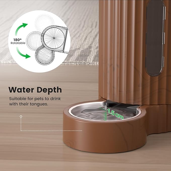 Gardner Pet Gravity Automatic 2-in-1 Pet Feeder, 0.8 Gallons*2 Cat Feeder and Water Dispenser Set, 100% BPA-Free and Stainless Steel Water Bowl for Dogs, Cats, Rabbits, Puppies (Dark Woodgrain)
