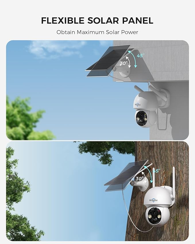 Hiseeu Solar Security Camera Outdoor,4MP Cameras,Wireless Home Security Cameras System,Color Night Vision,Solar-Powered, 2.4G/5G WiFi, 360° Pan & Tilt,500GB HDD,No Subscription