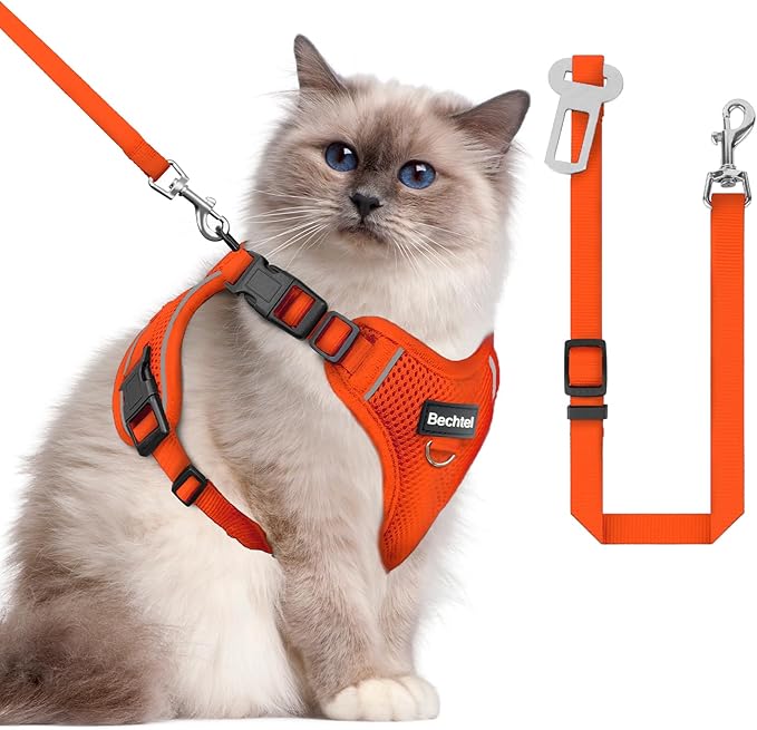 Cat Harness and Leash for Walking, 3 in 1 Adjustable Breathable Soft, Easy to Control Reflective Cat Harness Escape Proof, Cat Products, Orange, M