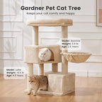 Gardner Pet 41" Tall Cat Tree for Medium-Large Cats, Heavy Duty Cat Tower with 2.8in Posts & Washable Top Perches, Space-Saving Cat Furniture for Apartments, Easy to Assembly