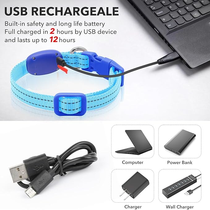 Light Up Dog Collar for Small Dogs, Reflective LED Dog Collar Rechargeable Puppy Collar Glowing Cat Collars Safety Dog Lights for Night Walking (Royal Blue)