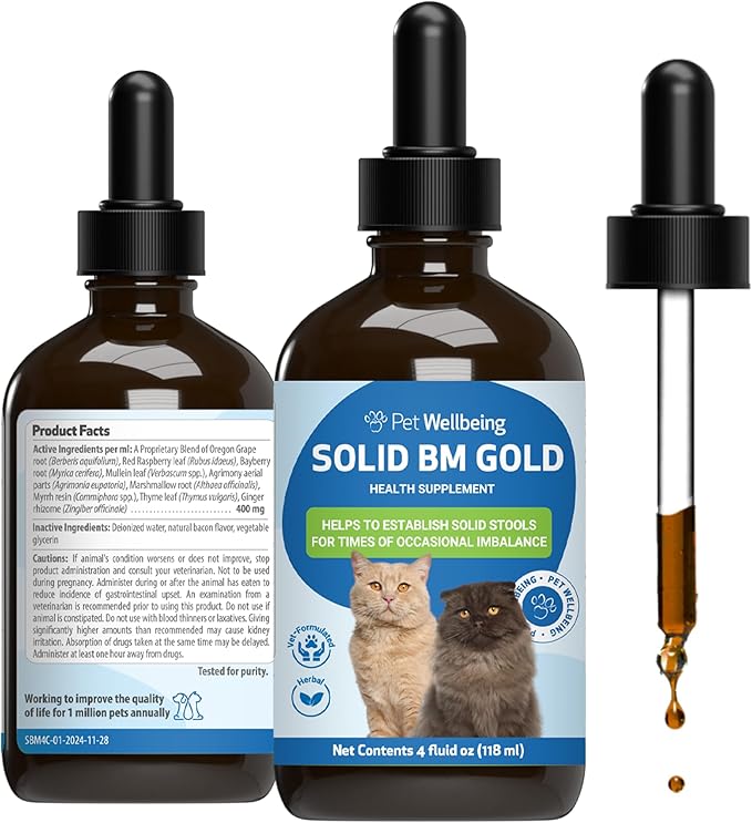 Pet Wellbeing Solid BM Gold for Cats - Supports Healthy Digestive Function, Solid Stools, Normal Bowel Movements, Bayberry - Veterinarian-Formulated Herbal Supplement 4 oz (118 ml)