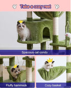 Cat Tree, Cat Tower for Large Cats with 2 Big Platforms, 2 Baskets, condo and Toys, 63" Cat Scratching Posts for Indoor Cats, Green GCT020GR