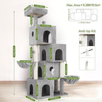 Globlazer Cat Tree Tower Cat Condo for Mutilple Indoor Cats, 70in Tall Cat Tree Furniture Activity Center with 4 Cat Condos, 3 Scratching Posts, 2 Hanging Baskets, Padded Top Perch, F70C, Light Gray