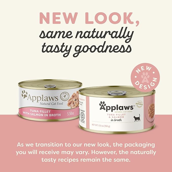 Applaws Natural Wet Canned Cat Food, Limited Ingredient, Protein with No Artificial Additives, Tuna Fillet & Salmon in Broth (24 x 5.5oz Cans)