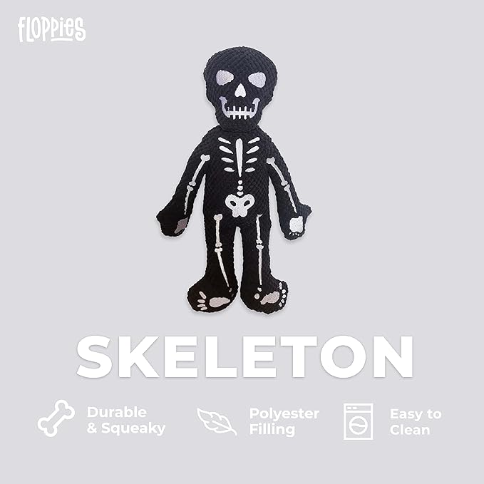 fabdog Floppies Plush Dog Toys - Cute Holiday-Themed Squeaky Dog Toy - Best Squeak Toy for All Breeds | Ideal Small Skeleton