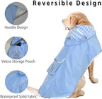 MAMORE Dog Raincoat Reversible,Waterproof Dog Rain Coat Hooded Slicker Poncho with Reflective Strip, Plaid Double Layer Rain Jacket for Small Medium Large Dogs (Light Blue, XX-Large)