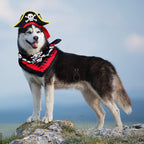2 Pieces Skull Print Pet Pirate Hat with Pirate Skull Bandana Dog Cat Captain Cap Halloween Pirate Cosplay Costume Halloween Party Hat Dress Up Costume Accessories (A) One Size