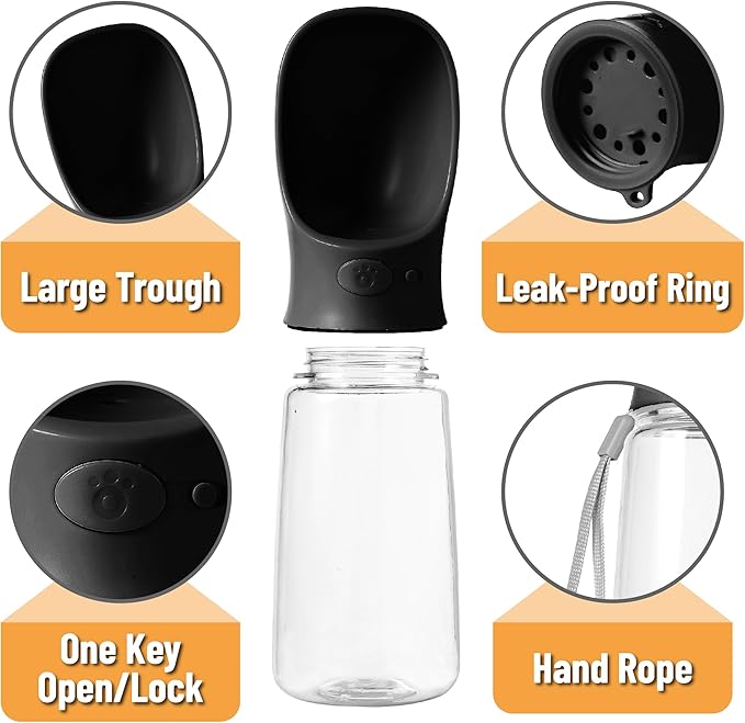 Mr. Pen- Dog Water Bottle, 19 oz, Large, Black, Portable Dog Water Bottle Dispenser, Not Dishwasher Safe