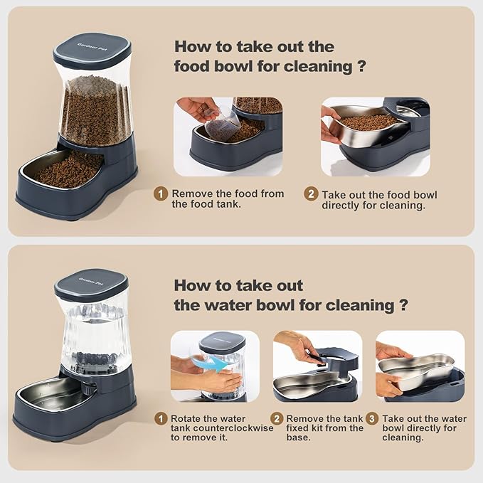 Gardner Pet Automatic Dog Water Dispenser Gravity Stainless Steel Waterer & Food Feeder Set, 100% BPA Free Large Capacity Feeding Bowls for Medium & Large-Sized Dogs Cats Other Pets -(1 Gallon x2)