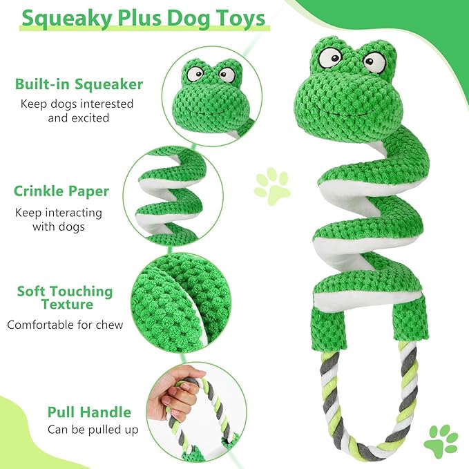 Interactive Squeaky Dog Toys with Pull Rope, Large Dog Tug of War Toy, Plush Puppy Chew Toys for Dental Health, Great for Small, Medium and Big Dogs