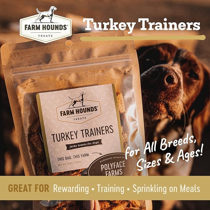 Farm Hounds - Turkey Trainers - Premium Natural Jerky for Dogs - 100% Humanely Raised Turkey - Easy-Break - Great for Training & Treats - No Added Fillers - Made in USA - 4.5 oz - 2 Pack