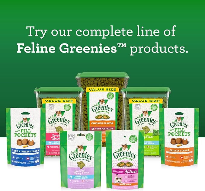 Greenies Feline Smartbites Skin & Fur Crunchy and Soft Natural Cat Treats, Chicken Flavor, 4.6 oz. Pack (Pack of 2)
