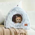 CATISM Cat Bed, Cat Cave for Indoor Cats, Soft Cat Dome, Self-Warming 2 in 1 Foldable Pet Cat House with Washable Cushioned Pillow Calming Fluffy Dog Beds for Small Dogs with Anti-Slip Bottom Gray