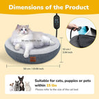 CATISM Cat Bed Heated Cat Bed - Self Warming Cat Beds, Heating Cat Beds for Indoor Cats and Small Dogs, Cozy Donut Heated Cat Bed with Timer & Temp Adjustable, Heating Cat Pad with Non-Slip Bottom