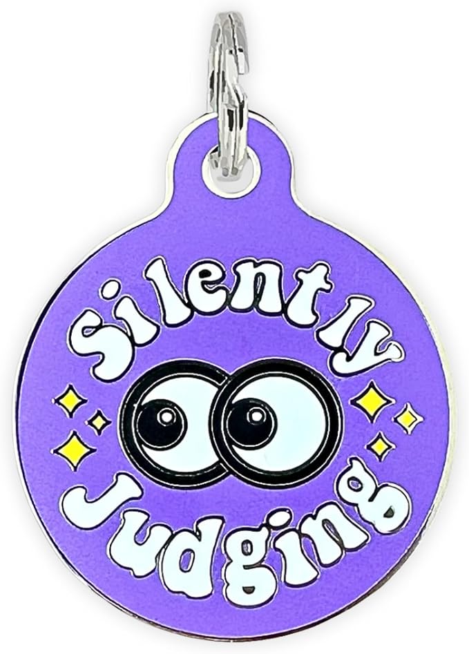 Personalized QR Code Dog Tags - Choose from 25+ Tag Designs - QR Code Links to Your Profile - Unique, Cute, Funny, Sassy Pet ID Tag (Silently Judging, Large (1.25 inch))