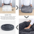 Dog Bed, Cat Calming Bed, Faux Fur Pillow Pet Donut Cuddler Round Plush Bed for Large Medium Small Dogs and Cats (Dark Grey, 49.0" L x 38.0" W x 7.0" Th)
