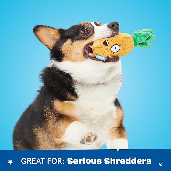 Barkbox Dog Toy 2 in 1 Interactive Plush Exterior with Squeaker & Crinkle Material, Tearable Dog Toy with Squeaky Spikey Ball Inside, Ideal for Toy Destroyers - Penny The Pineapple, Small