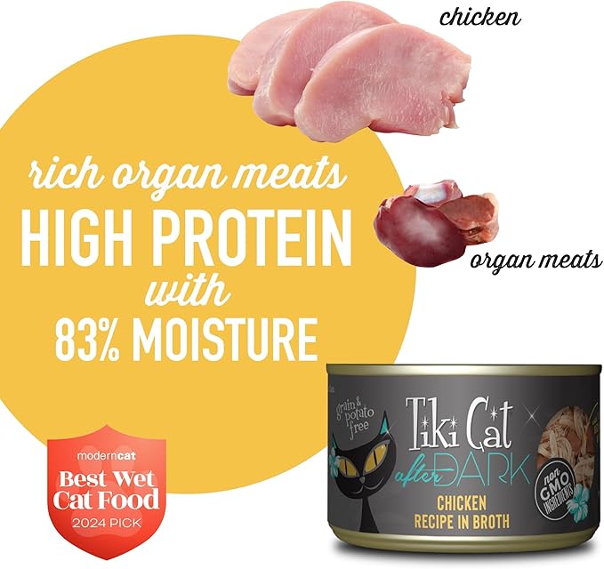 Tiki Cat After Dark, Chicken, High-Protein and 100% Non-GMO Ingredients, Wet Cat Food for Adult Cats, 5.5 oz. Cans (Pack of 8)