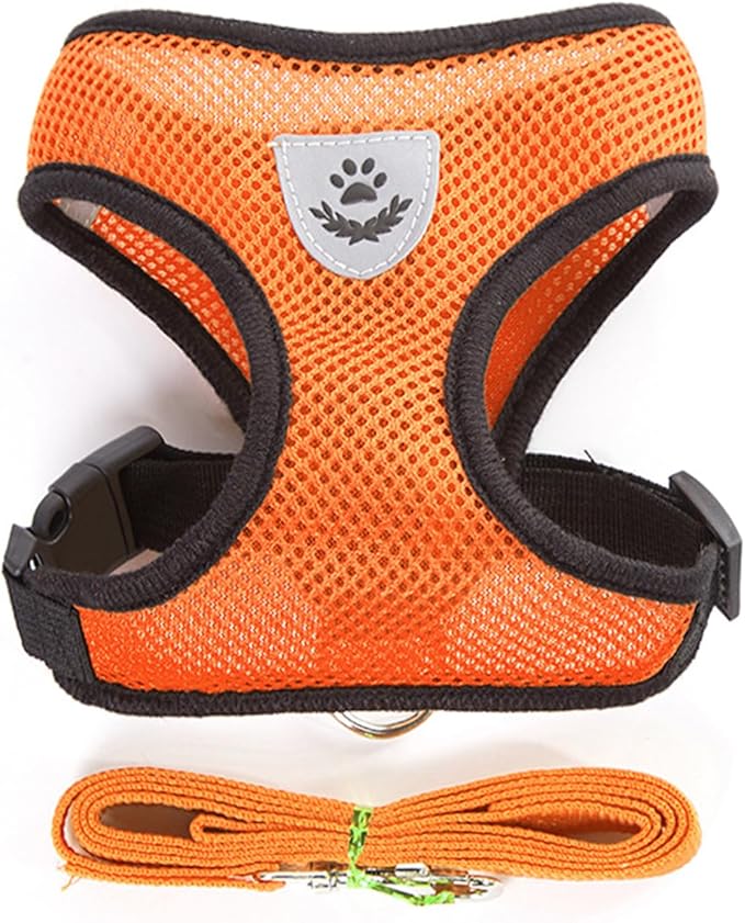 shudyear Summer cat Chest Harness and Leash, Anti-Escape Adjustable Soft mesh cat Leash and Chest Harness Set for All Types of Cats cat Vests (Size XL, Orange)