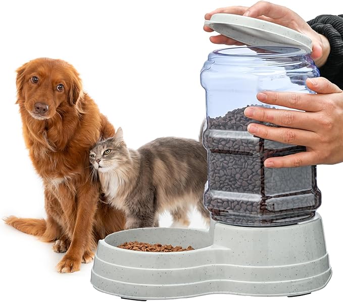 Gravity Automatic Pet Feeder for Large Breeds,3.8L Large Dog Food Feeder Dispenser with Detachable Top Lid,Large Capacity Dry Food Storage Bowl for Large Pet