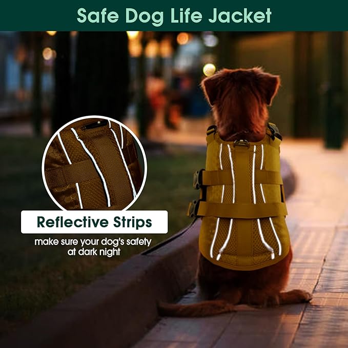 Kuoser Dog Life Jacket High Flotation, Reflective Dogs Life Vest for Swimming Boating, Adjustable Small Medium Large Dog lifejacket, Lightweight Dogs Life Preserver Rescue Handle Spring Summer Pool