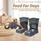 Automatic 5.4L/1.4Gal Pet Waterer, Automatic Dog Water Dispenser Gravity Stainless Steel Water Feeder, Large Capacity Feeding Bowls for Cats and Medium & Large-Sized Dogs (Black, Food+Water)