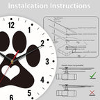 SPUNKER Clock for Bedroom,Black Cat Dog Paw Print Wall Clock Battery Operated 10 Inch,Cute Love Round Clock Silent Non-Ticking Wall Decor for Farmhouse Office Home School Living Room Bedroom