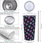 Paw Print Tumbler with Lid and Straw, Dog 20 Oz Stainless Steel Insulated Water Bottle Cup Coffee Mug